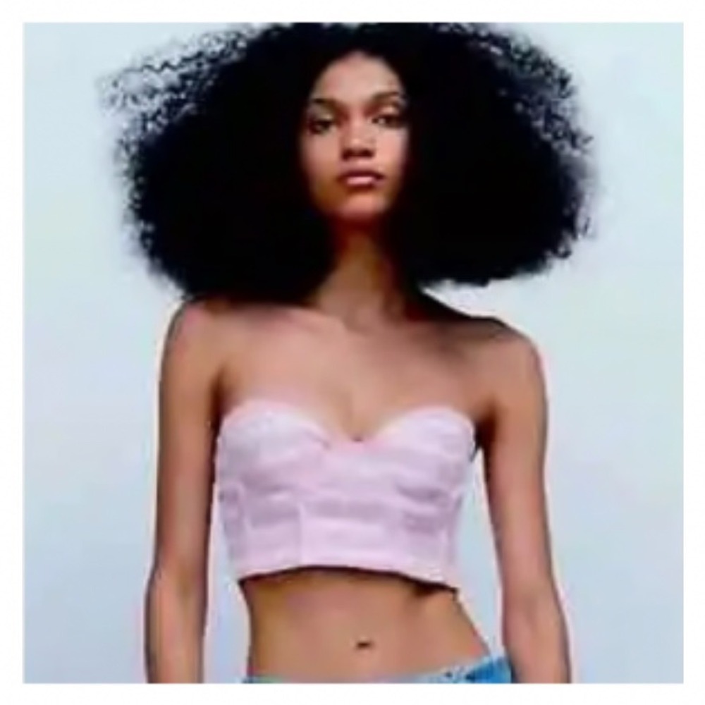 Zara Tweed Bustier Crop Top Pink Purple Sweetheart Strapless Coquette Barbiecore